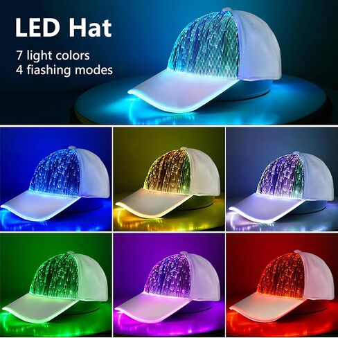 USB Charging Light up Fiber Optic Hat LED Hat with 7 Colors Luminous Glowing EDC Baseball Cap White in Saudi Arabia