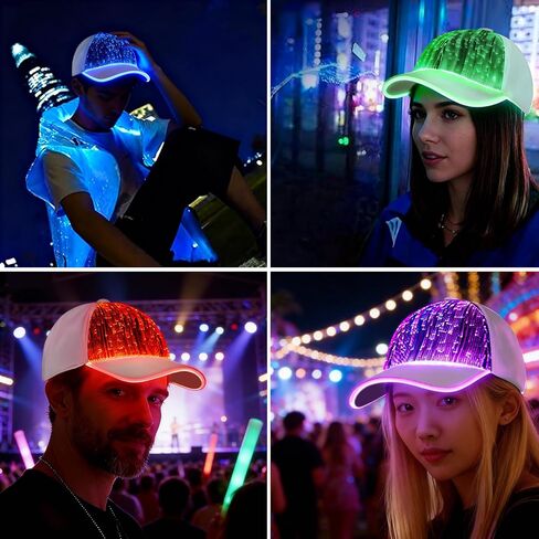 USB Charging Light up Fiber Optic Hat LED Hat with 7 Colors Luminous Glowing EDC Baseball Cap White in Saudi Arabia