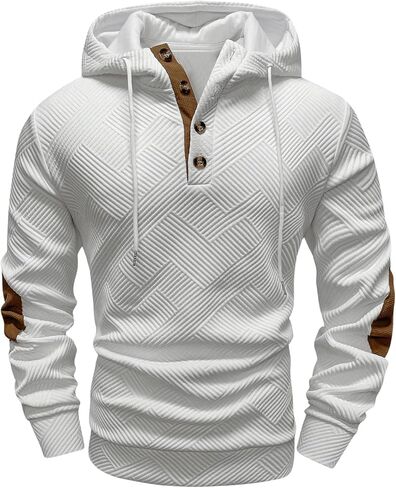 GORGLITTER Men's Half Button Drawstring Hooded Pullover Sweatshirt Oversized Casual Textured Athletic Workout Hoodies in Saudi Arabia