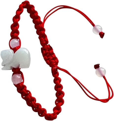 سوار Unik22 Lucky Jade Sheep، سلسلة حمراء قابلة للتعديل، سوار Jade Zodiac Jade Animal، سوار Lucky FENGSHUI، للجنسين in Kuwait