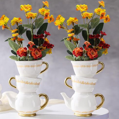 Tioncy Mini Teacup Bud Vase 5" Wonderland Tea Party Decorations Antique Vintage Kitchen Decor Whimsy Ceramic Vase Tea Party Favor for Wedding Gift Birthday Bridal Showers Home(1 Pcs) in Saudi Arabia