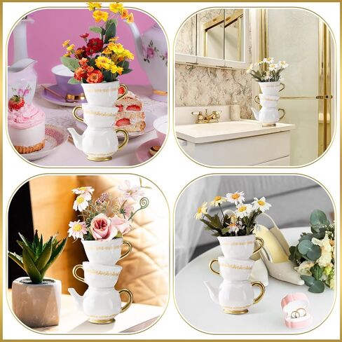 Tioncy Mini Teacup Bud Vase 5" Wonderland Tea Party Decorations Antique Vintage Kitchen Decor Whimsy Ceramic Vase Tea Party Favor for Wedding Gift Birthday Bridal Showers Home(1 Pcs) in Saudi Arabia