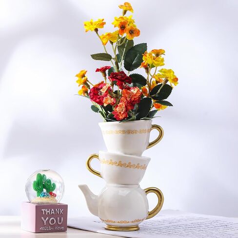 Tioncy Mini Teacup Bud Vase 5" Wonderland Tea Party Decorations Antique Vintage Kitchen Decor Whimsy Ceramic Vase Tea Party Favor for Wedding Gift Birthday Bridal Showers Home(1 Pcs) in Saudi Arabia