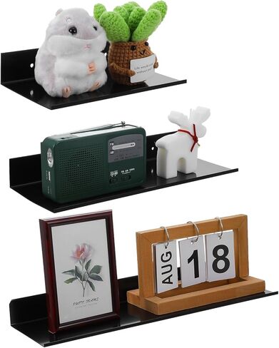Floating Shelves for Wall Set of 3, Black Metal Wall Shelves for Bathroom 7.8/11.8/15.7 in, Modern Small Adhesive Shelf for Living Room, Bedroom, Office, Kitchen in Saudi Arabia