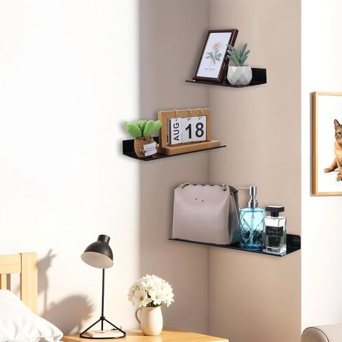 Floating Shelves for Wall Set of 3, Black Metal Wall Shelves for Bathroom 7.8/11.8/15.7 in, Modern Small Adhesive Shelf for Living Room, Bedroom, Office, Kitchen in Saudi Arabia