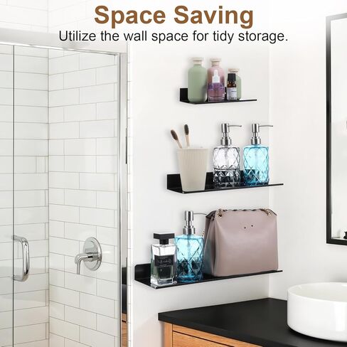 Floating Shelves for Wall Set of 3, Black Metal Wall Shelves for Bathroom 7.8/11.8/15.7 in, Modern Small Adhesive Shelf for Living Room, Bedroom, Office, Kitchen in Saudi Arabia