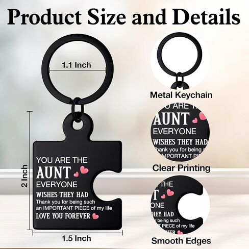 Aunt Gifts from Niece Nephew, Auntie Puzzle Keychain Birthday Mothers Day Christmas Gifts for Aunts Aunties, Best Aunt Ever Gift - Black in Kuwait