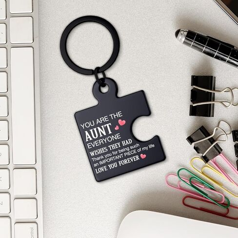 Aunt Gifts from Niece Nephew, Auntie Puzzle Keychain Birthday Mothers Day Christmas Gifts for Aunts Aunties, Best Aunt Ever Gift - Black in Kuwait