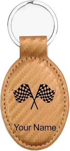 LaserGram Oval Keychain, Racing Flags, Personalized Engraving Included in Saudi Arabia
