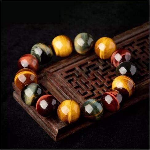 سوار مطرز بحجر عين النمر الطبيعي متعدد الألوان بني وأزرق خرز دائري كبير، قطعة واحدة/عبوة in Kuwait