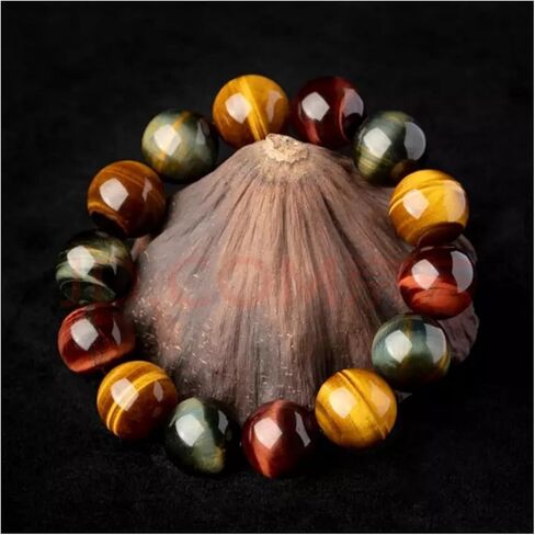 سوار مطرز بحجر عين النمر الطبيعي متعدد الألوان بني وأزرق خرز دائري كبير، قطعة واحدة/عبوة in Kuwait