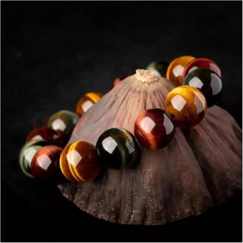 سوار مطرز بحجر عين النمر الطبيعي متعدد الألوان بني وأزرق خرز دائري كبير، قطعة واحدة/عبوة in Kuwait