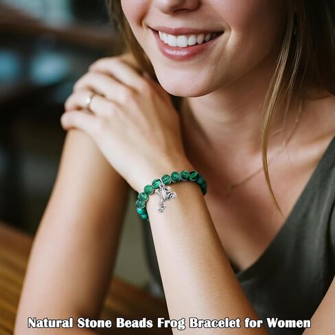 Natural Stone Beads Frog Bracelet for Women, Frog Lovers Gift, Cute Frog Jewelry Gift for Birthday Christmas Animal Lover in Saudi Arabia