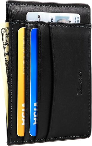Men's Slim Wallet Italian Pebbled Leather Minimalist Front Pocket RFID Blocking Credit Card Holder with Gift Box Black in Saudi Arabia