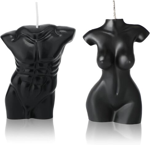 Tondiamo 2 Pieces Body Shaped Candle Female Male Body Men Torso Soy Wax Scented Decorative Candle for Bedroom Bathroom Wedding(Black) in Saudi Arabia