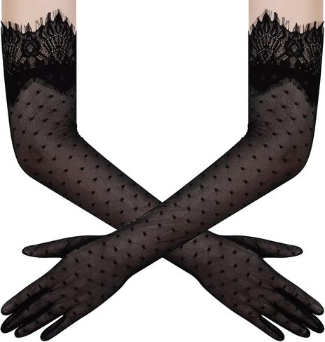 Women's Long Lace Floral Gloves Sheer Tulle Mesh Elbow Length Wedding Evening Opera Party Costume Gloves in Saudi Arabia