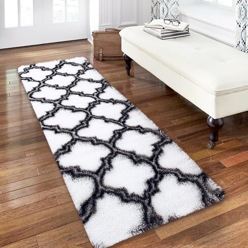 GarveeHome Runner Rug 2x6 Shag Fluffy Hallway Runner Rug Ultra Soft Fuzzy Entryway Runner Rug Indoor Shag Kitchen Rug Luxurious Thick Plush Shag Long Rug Luxury Bedside Laundry Rug White/Grey in Saudi Arabia