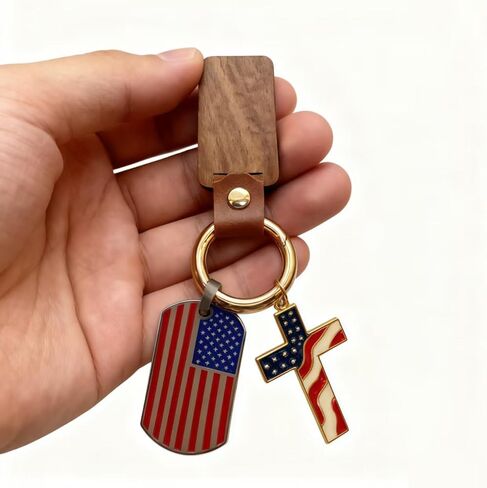 American Flag Keychain Patriotic US Keyrings Souvenir Gifts for 4th of July Labor Day and Veterans Day Festivities Cross Keychains gift man in Saudi Arabia