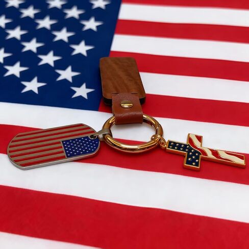 American Flag Keychain Patriotic US Keyrings Souvenir Gifts for 4th of July Labor Day and Veterans Day Festivities Cross Keychains gift man in Saudi Arabia