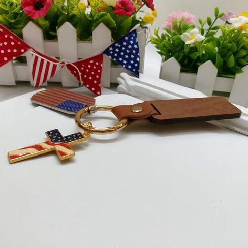 American Flag Keychain Patriotic US Keyrings Souvenir Gifts for 4th of July Labor Day and Veterans Day Festivities Cross Keychains gift man in Saudi Arabia
