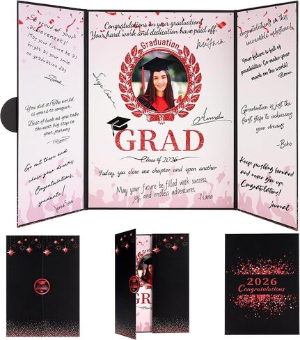 Forwe Graduation Guest Book 2025 ، لوحة توقيع التخرج تسجيل الدخول إلى كتاب مع إطار صورة لصور 4x6 ، فئة الذهب الأسود لعام 2025 ديكورات حفلات التخرج للاحتفالات بالكلية والمدارس الثانوية in Kuwait