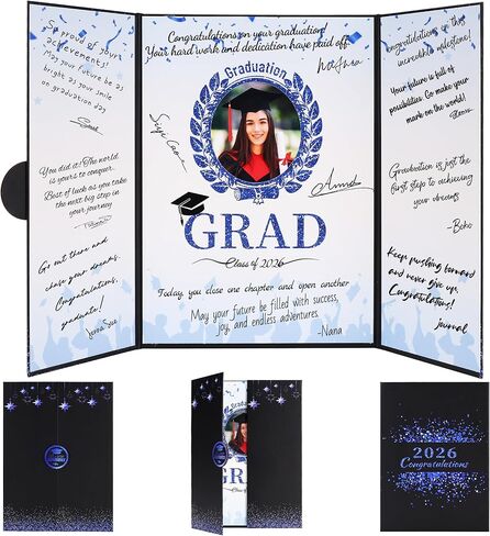 Forwe Graduation Guest Book 2025 ، لوحة توقيع التخرج تسجيل الدخول إلى كتاب مع إطار صورة لصور 4x6 ، فئة الذهب الأسود لعام 2025 ديكورات حفلات التخرج للاحتفالات بالكلية والمدارس الثانوية in Kuwait