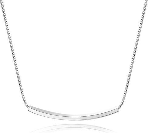 Sterling Silver Bar Necklace for Women, Simple Balance Long Tube Bar Pendant, Delicate Dainty Chunky Sparkling Jewelry, Fashion Gift Set with Box & Ribbon in Kuwait