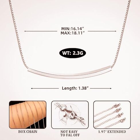 Sterling Silver Bar Necklace for Women, Simple Balance Long Tube Bar Pendant, Delicate Dainty Chunky Sparkling Jewelry, Fashion Gift Set with Box & Ribbon in Kuwait