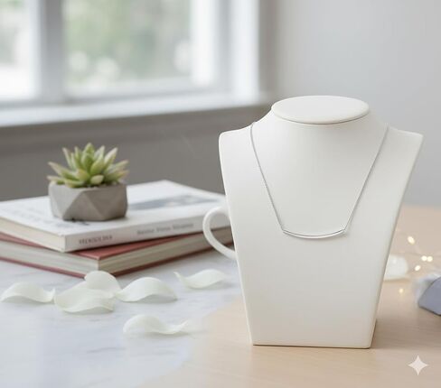 Sterling Silver Bar Necklace for Women, Simple Balance Long Tube Bar Pendant, Delicate Dainty Chunky Sparkling Jewelry, Fashion Gift Set with Box & Ribbon in Kuwait