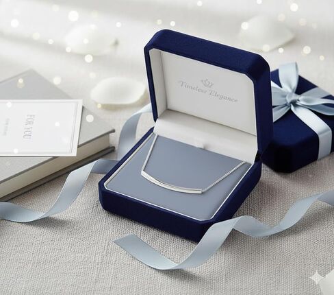 Sterling Silver Bar Necklace for Women, Simple Balance Long Tube Bar Pendant, Delicate Dainty Chunky Sparkling Jewelry, Fashion Gift Set with Box & Ribbon in Kuwait