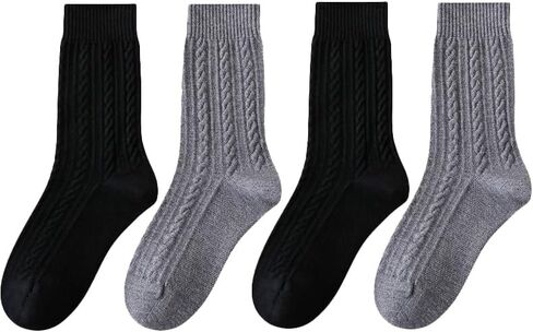 Women's Wool Blend Mid-Calf Socks 2 /4Pairs - Winter Boot Socks Set, Vintage Striped Cable Knit, Cozy Warm & Soft in Saudi Arabia