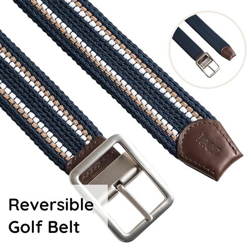 Golf Belts for Men - Reversible Braided Belt for Jeans, Pants and Slacks, Gifts for Him (Black/Blue Stripes) in Saudi Arabia