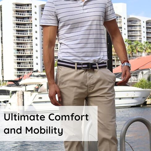 Golf Belts for Men - Reversible Braided Belt for Jeans, Pants and Slacks, Gifts for Him (Black/Blue Stripes) in Saudi Arabia