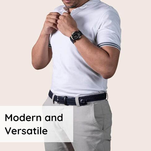Golf Belts for Men - Reversible Braided Belt for Jeans, Pants and Slacks, Gifts for Him (Black/Blue Stripes) in Saudi Arabia