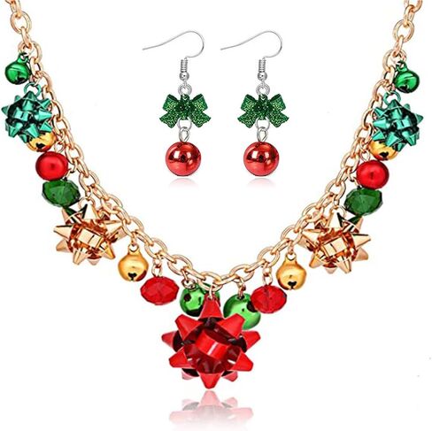 Christmas Jewelry for Women Christmas Jingle Bell Necklace Bracelet Earrings Set Holiday Pendant Necklace for Women Christmas Stocking Stuffers Gifts in Saudi Arabia