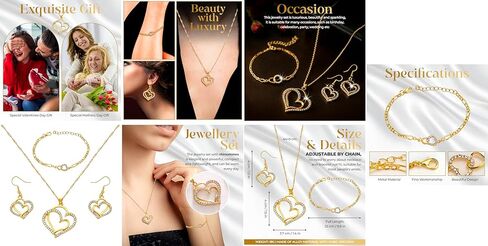 Gold-Plated Heart Crystal Jewelry Set for Women – Necklace, Bracelet & Earrings with Rhinestone Accents – Elegant Gift for Wedding, Party, Anniversary in Saudi Arabia