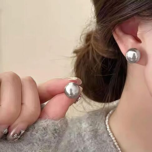 Women's Three Pieces Pearl Earrings Set, S925 Silver Beige Champagne Gray 0.47 Inch Pearl Jewelry Birthstone Gift in Saudi Arabia