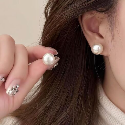 Women's Three Pieces Pearl Earrings Set, S925 Silver Beige Champagne Gray 0.47 Inch Pearl Jewelry Birthstone Gift in Saudi Arabia