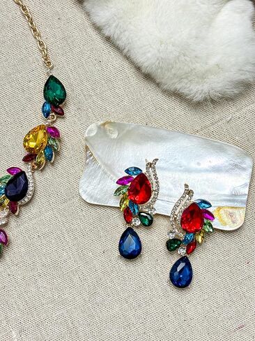 Women Jewelry Set Rhinestone Crystal Bride Statement Choker Necklace Teardrop Cluster Dangle Earrings Set for Wedding Prom Party in Saudi Arabia