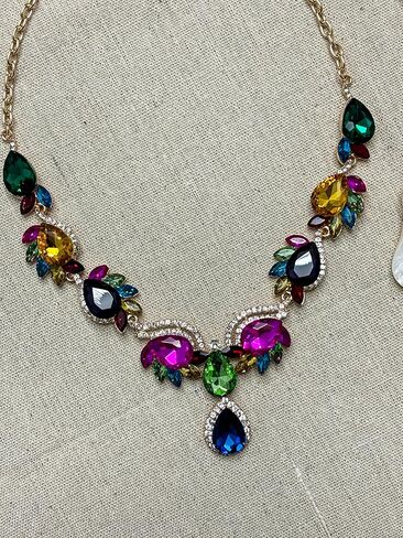 Women Jewelry Set Rhinestone Crystal Bride Statement Choker Necklace Teardrop Cluster Dangle Earrings Set for Wedding Prom Party in Saudi Arabia