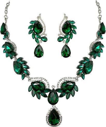 Women Jewelry Set Rhinestone Crystal Bride Statement Choker Necklace Teardrop Cluster Dangle Earrings Set for Wedding Prom Party in Saudi Arabia