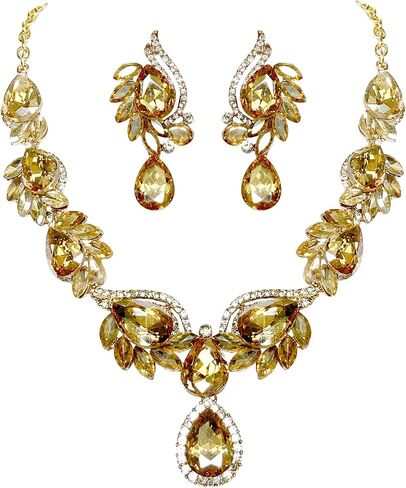 Women Jewelry Set Rhinestone Crystal Bride Statement Choker Necklace Teardrop Cluster Dangle Earrings Set for Wedding Prom Party in Saudi Arabia