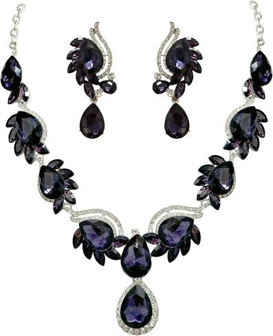 Women Jewelry Set Rhinestone Crystal Bride Statement Choker Necklace Teardrop Cluster Dangle Earrings Set for Wedding Prom Party in Saudi Arabia