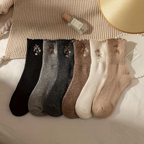 6 Pairs Ruffle Crew Socks Vintage Patterned Ankle Casual Fashion Dress Sock Cute Lettuce Floral Socks in Saudi Arabia