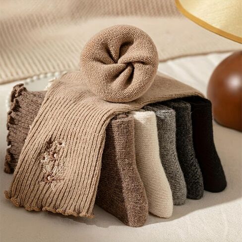 6 Pairs Ruffle Crew Socks Vintage Patterned Ankle Casual Fashion Dress Sock Cute Lettuce Floral Socks in Saudi Arabia