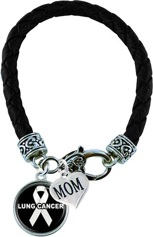 Custom Bracelet Lung Cancer Awareness Black Leather MOM OR DAD charm ONLY Leather Jewelry Family in Saudi Arabia