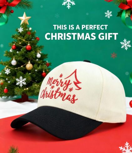 Merry Christmas Embroidery Baseball Cap, Two-Tone Adjustable Unisex Xmas Dad Hat, Holiday Party Hat in Saudi Arabia