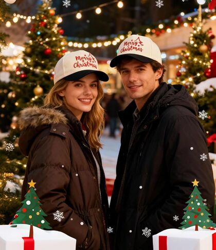Merry Christmas Embroidery Baseball Cap, Two-Tone Adjustable Unisex Xmas Dad Hat, Holiday Party Hat in Saudi Arabia