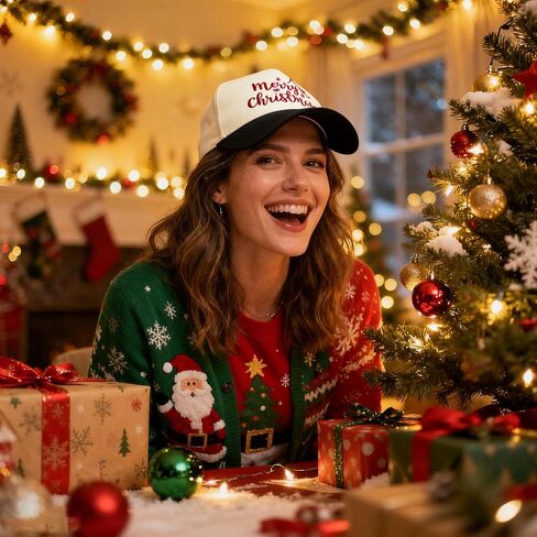 Merry Christmas Embroidery Baseball Cap, Two-Tone Adjustable Unisex Xmas Dad Hat, Holiday Party Hat in Saudi Arabia