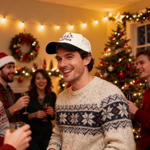 Merry Christmas Embroidery Baseball Cap, Two-Tone Adjustable Unisex Xmas Dad Hat, Holiday Party Hat in Saudi Arabia